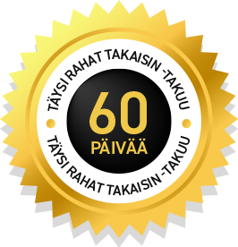Gold badge with text stating ‘100% Money Back Guarantee – 60 Days’ in bold lettering